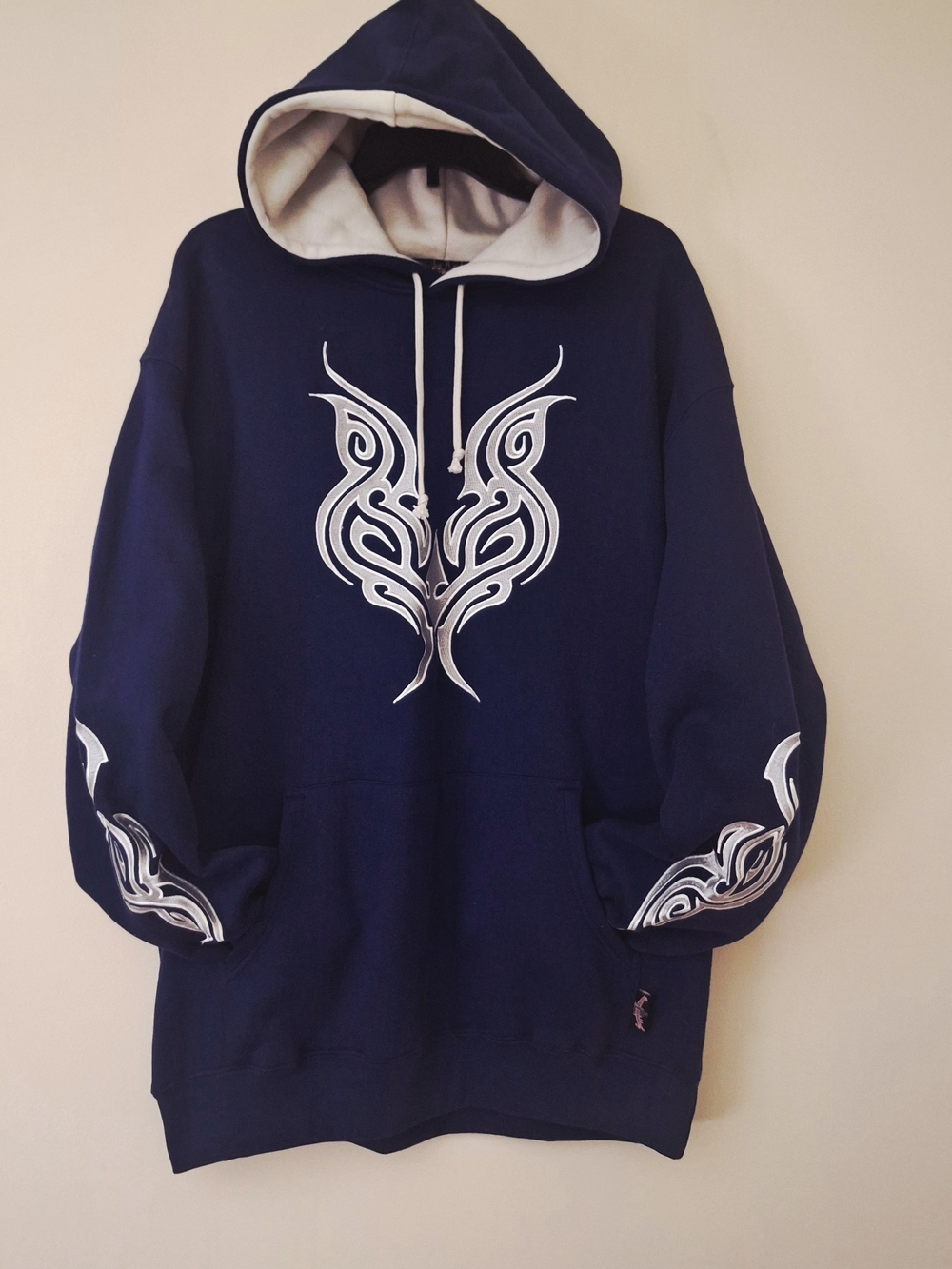 Men's Navy Hoodie with White Tribal Motif